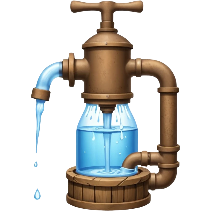 Ghibli style water pump with water pouring out of it emoji