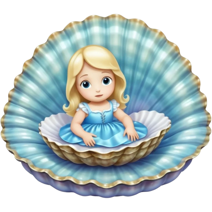 charming baby oyster from Alice in Wonderland, resting on a shimmering shell bed emoji