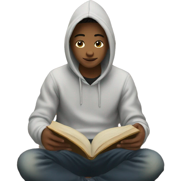 teenager in hoodie reading a book emoji