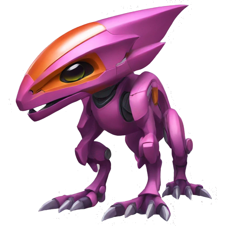 a Genesect-Raptor-Fakémon—hybrid with a futuristic visor-helmet full body emoji