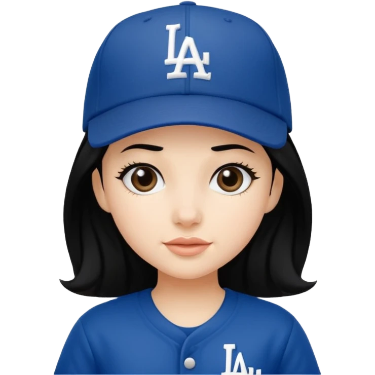 Can you make an emoji of a girl with fair skin with black hair wearing an LA dodger hat emoji