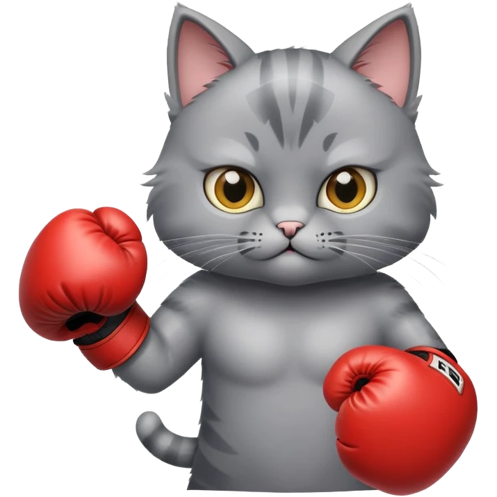 Fluffy grey cat boxing emoji