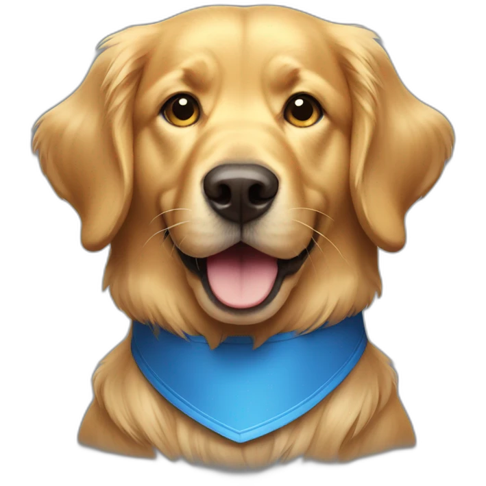 golden retriever with blue collar looking straight ahead happy emoji