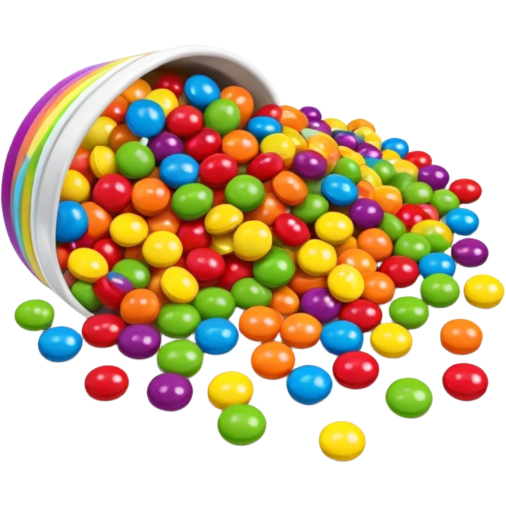 Skittles candy package spilling colorful round candies, rainbow colors emoji