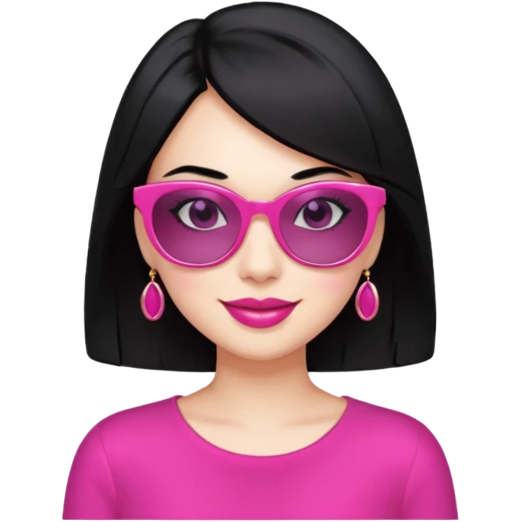 pink girl with black hair and wealth with sunglass on top; irreristable  smile emoji