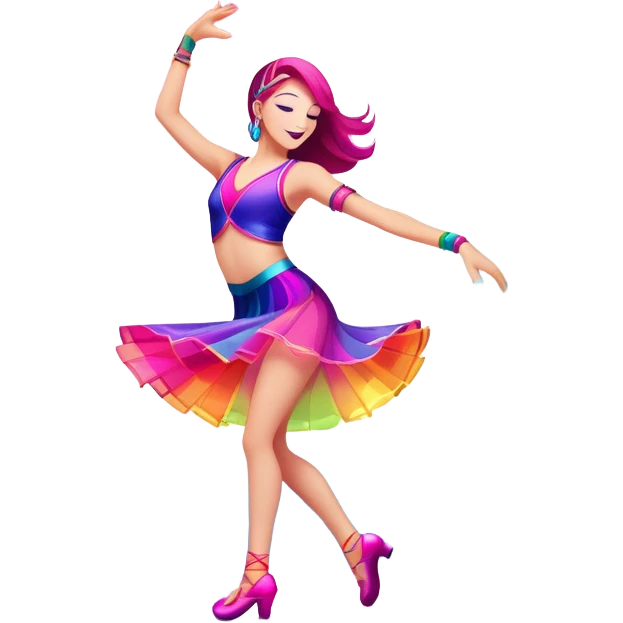 An icon showing a dancer performing dynamic moves, inspired by Just Dance. The design features colorful, vibrant lights, musical notes, and a lively dance floor, capturing the rhythm and energy of the game. Transparent background emphasizes the fun and excitement of musical gameplay. emoji