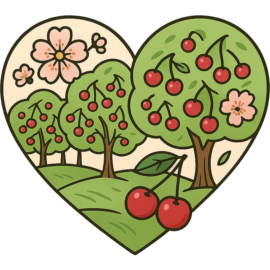 heart with a cherry orchard theme, clean digital illustration emoji