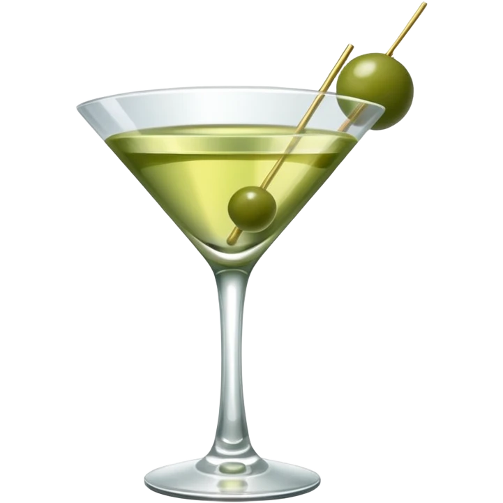 martini with 3 green khaki olives all at the same stick and same size . liquid should be a clear color like water kinda  emoji