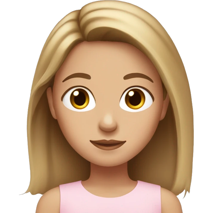 A girl with hazel eyes brown hair with blonde highlights wearing a light pink top emoji