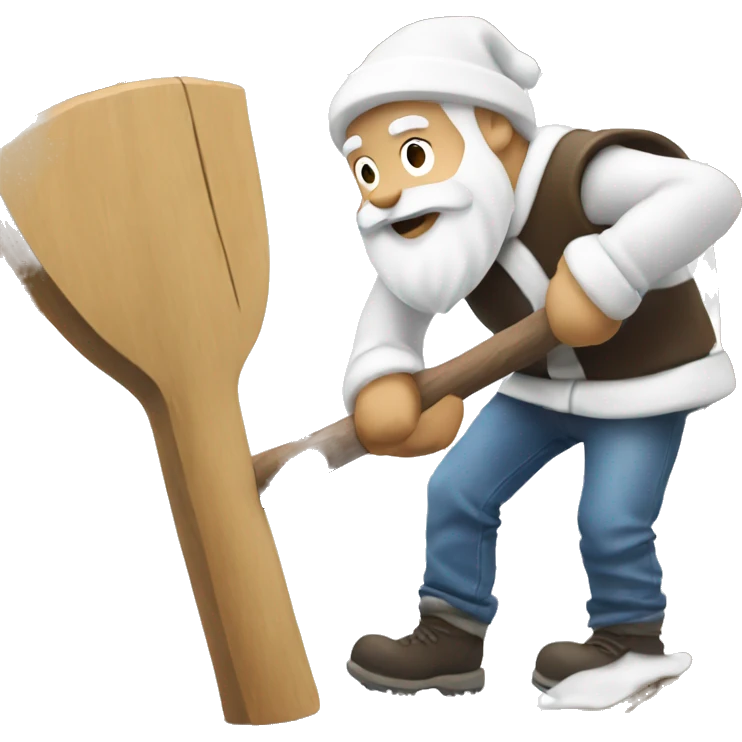 white Santa chopping wood with an ax wearing jeans emoji