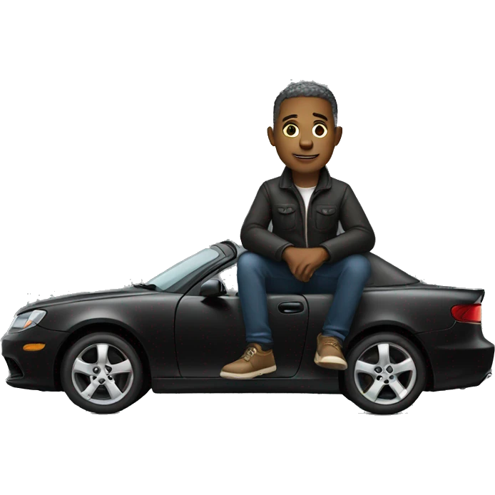 A man who has sitting on a black car emoji