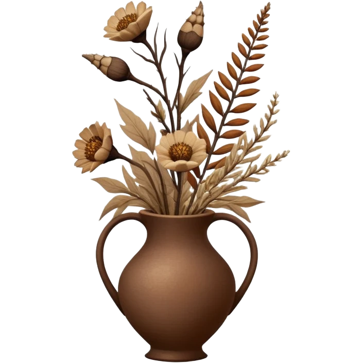 Dried flowers and pods in a brown vase emoji
