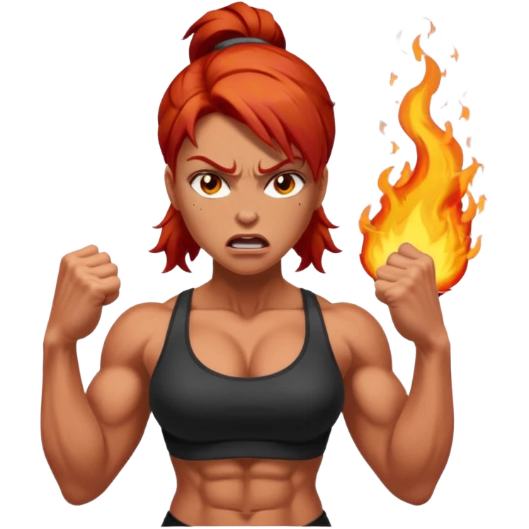 burning angry bodybuilder red haired woman emoji