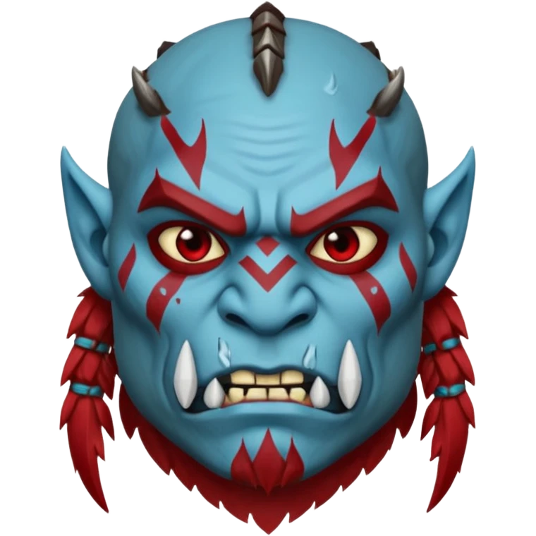 Fantasy orc portrait emoji, icy blue and deep red frost war paint on face, brutal winter warrior mood, strong facial features, minimal tribal design, clean high readability emoji style, male/female variant
 emoji