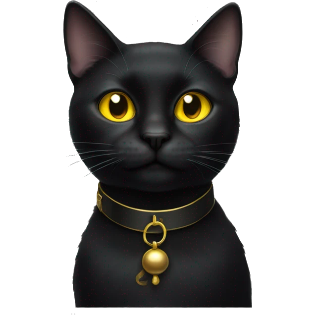 black cat yellow eyes and a collar with bell emoji