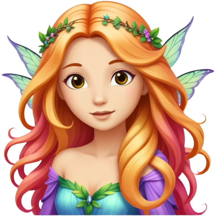 Beautiful fairy, colorful, long hair emoji