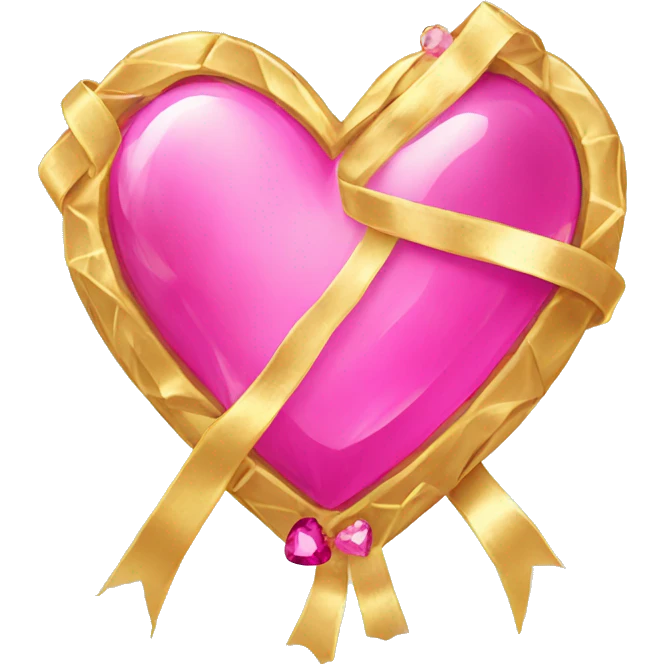 gold heart with pink gemstone and ribbons emoji