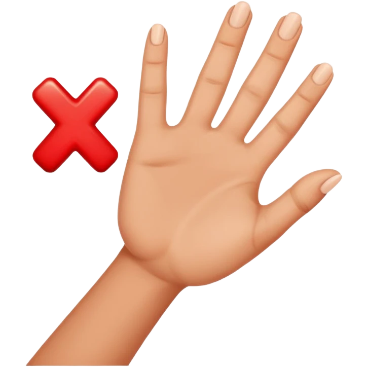 expressive hand holding a red X emoji