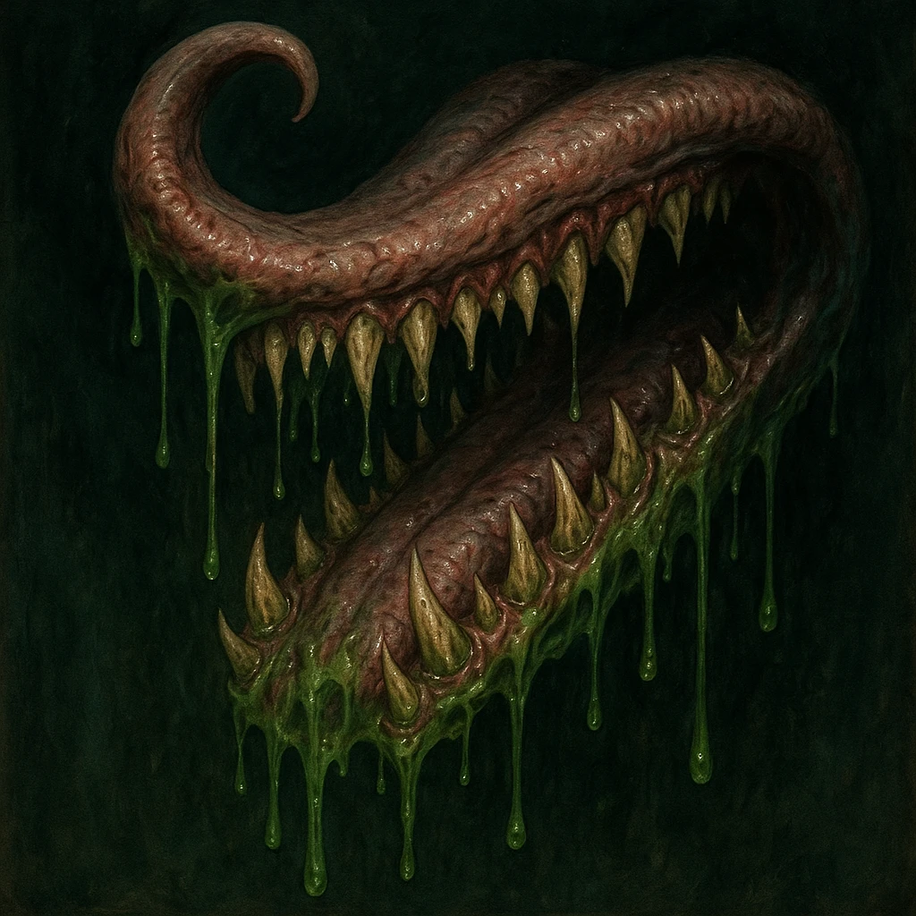 a freaky tongue, monster style, sharp teeth and dripping slime emoji