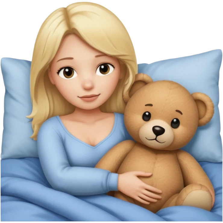Blond Woman in bed with a big  bear emoji