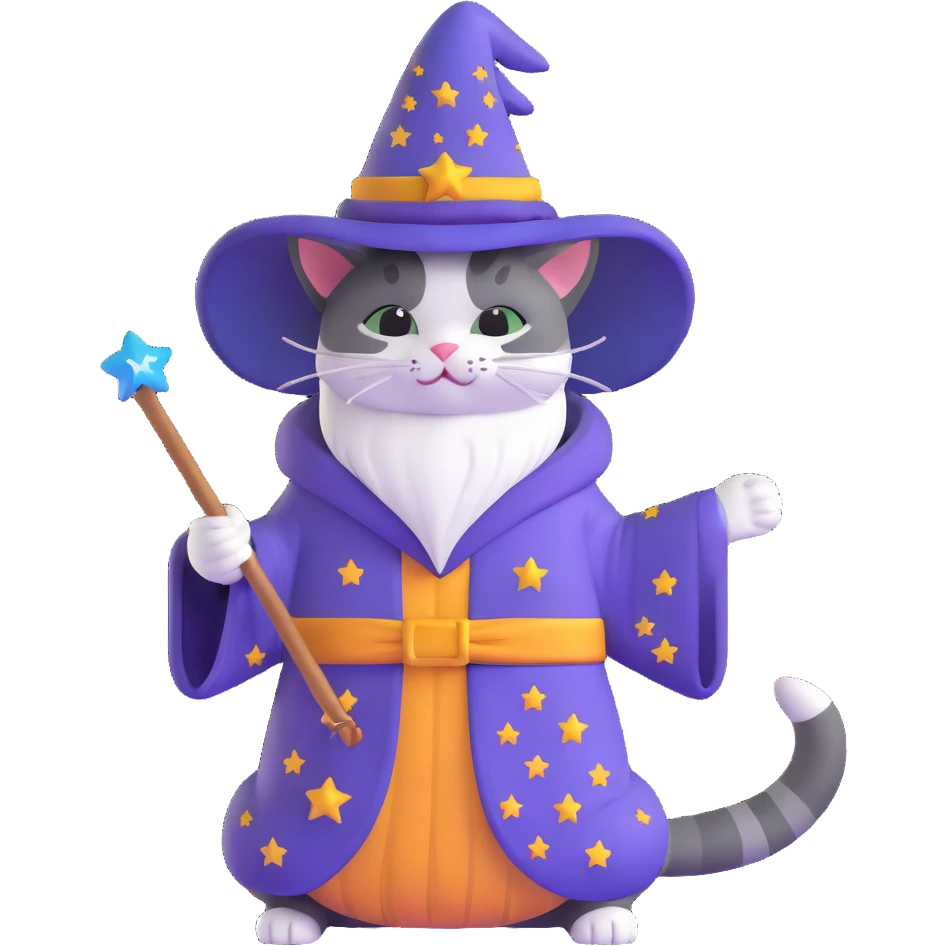 wizard cat with a starry robe and hat emoji