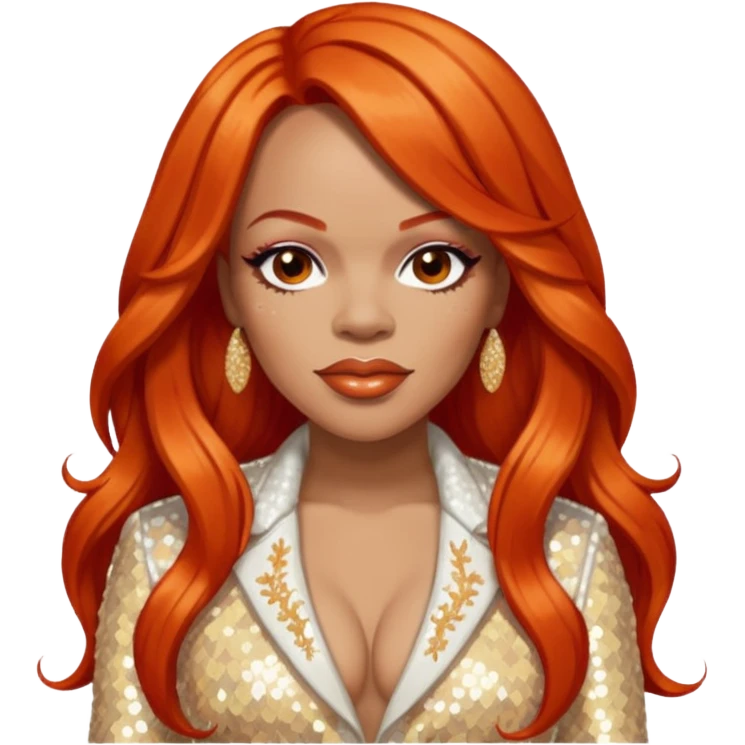 Faith Evans with long orange-red hair, ivory sequin outfit  emoji