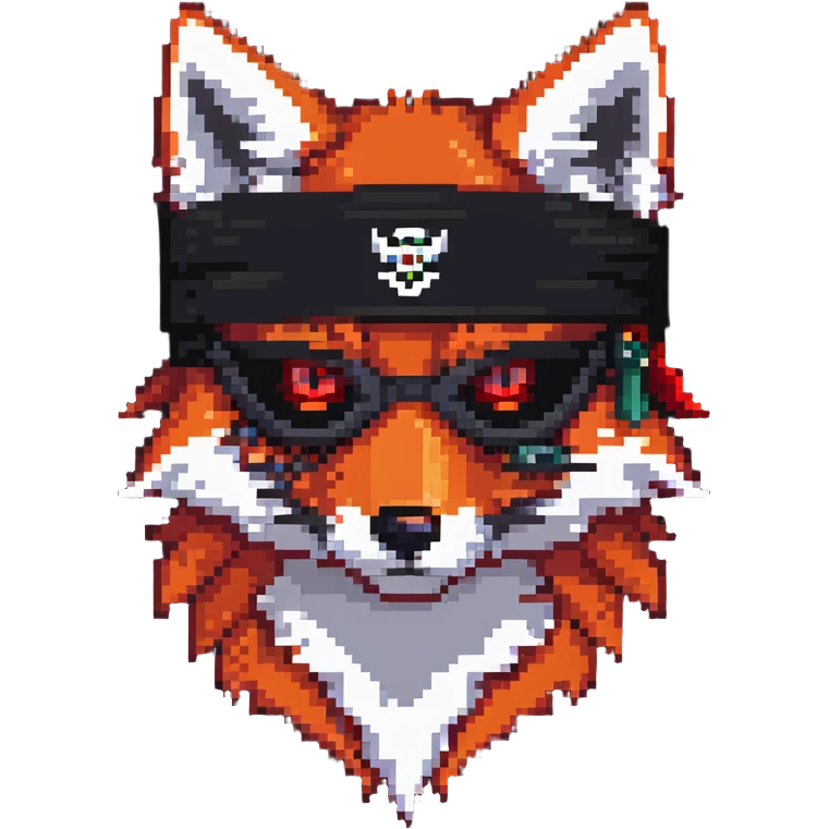 Fox with fiery red eyes, one eye covered with pirate blindfold emoji