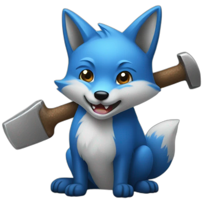 Blue fox with hammer emoji