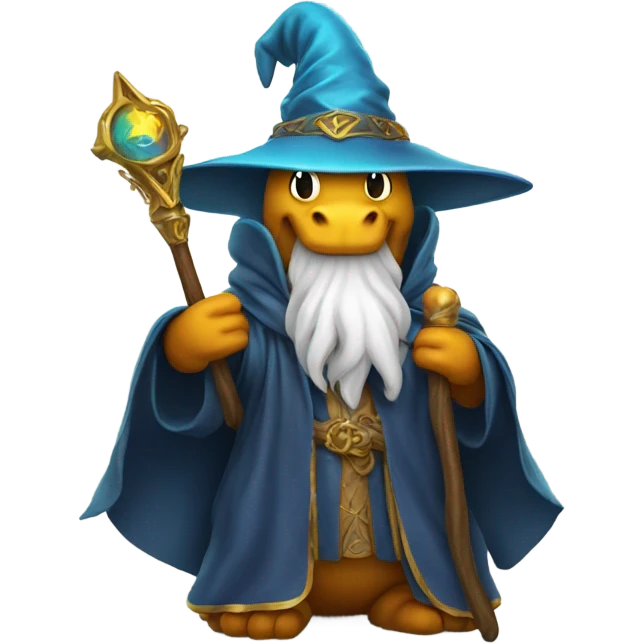 A dragon with a wizards hat and robe, holding a staff  emoji