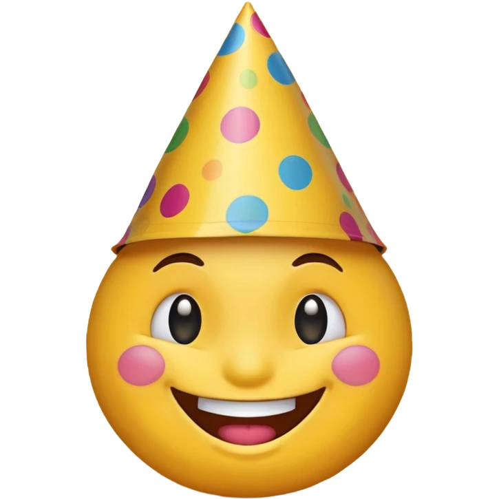 birthday face emoji, big grin, party hat tilted, festive mood emoji