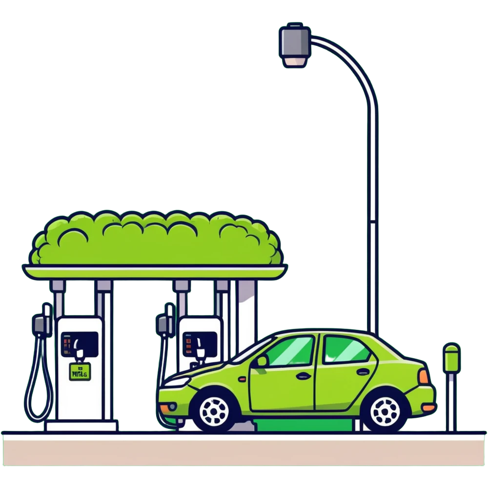 car refueling station resembling broccoli, amusing icon emoji