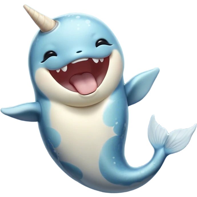 Cinematic Cute Yawning Narwhal Portrait Emoji, Head tilted slightly with a dramatic, wide-open yawn, showcasing a streamlined, mottled body with a gracefully curled ivory tusk and sleepy, half-closed eyes, Simplified yet irresistibly adorable features, highly detailed, glowing with a soft, cozy arctic glow, high shine, relaxed yet expressive, stylized with a hint of whimsical marine ease, soft glowing outline, capturing the essence of a drowsy yet affectionate narwhal that appears ready to stretch out for a nap! emoji