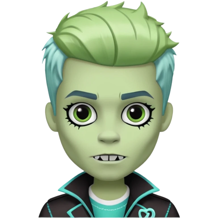 Frankie stein monster high doll boy with 5-o-clock shadow , pale white-green skin, stiches  emoji