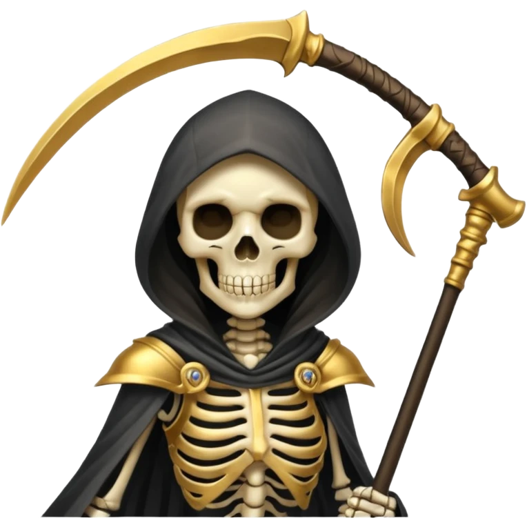 feminine skeleton grim reaper in a gold with scythe emoji