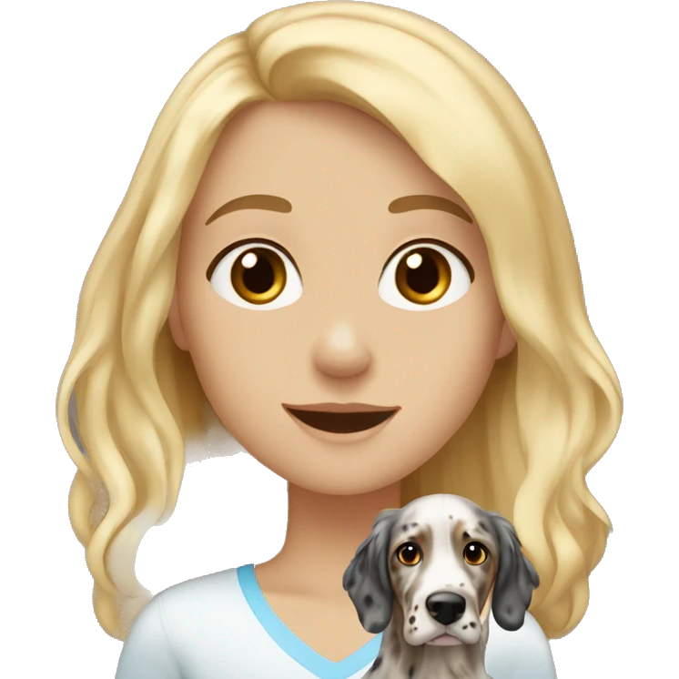 Blonde girl with Blue eyes with Brown english setter emoji