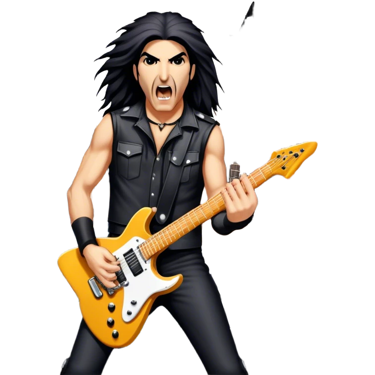 Icon for Heavy Metal: Anthrax band performing live on stage with electric guitars, drums, and a vocalist. The crowd is energetic, with heavy metal vibes. The design should capture the raw power and intensity of a live metal concert. Transparent background. emoji