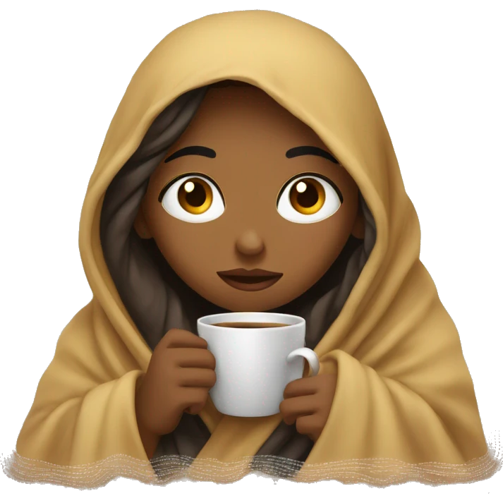girl inside a blanket sipping coffee eyes closed emoji
