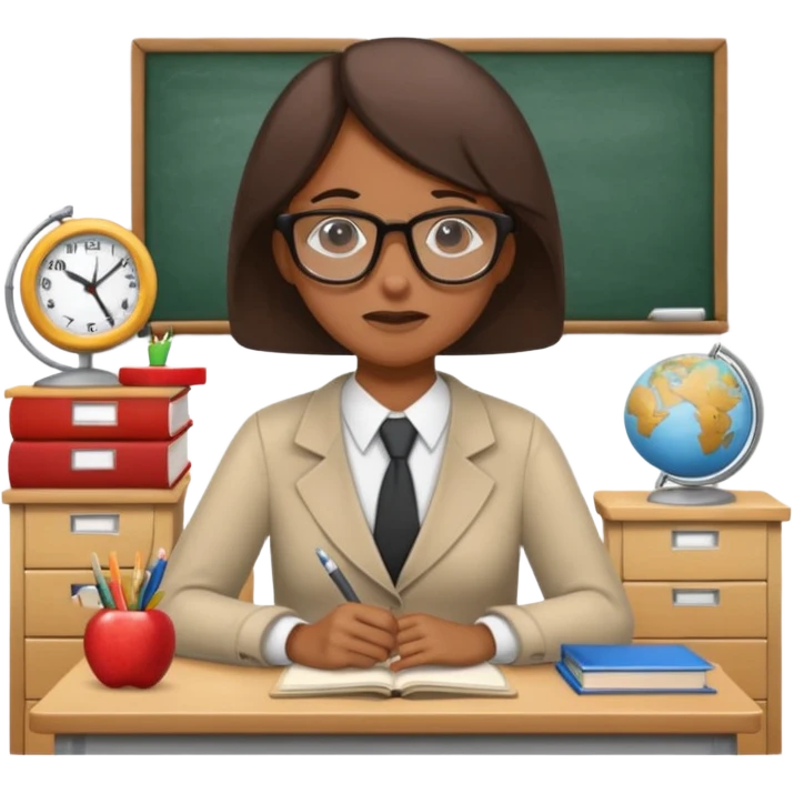 exhausted teacher in a bustling classroom emoji