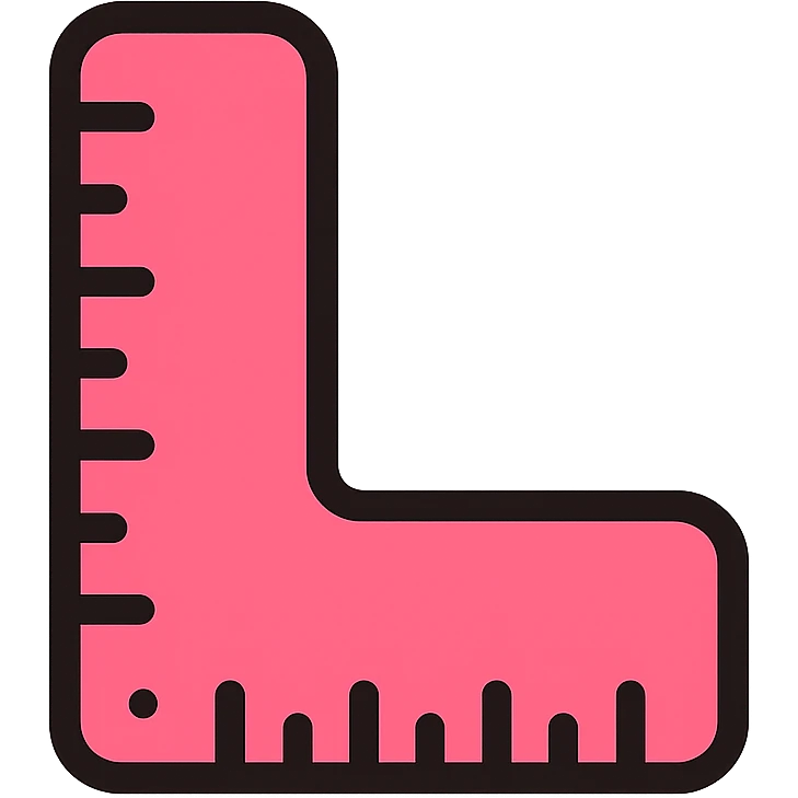 L-shaped pink goniometer icon, stylized to clearly resemble the letter L, with clear measurement markings, modern color icon style, suitable for use as the letter L in the word 'OccupationaL' emoji