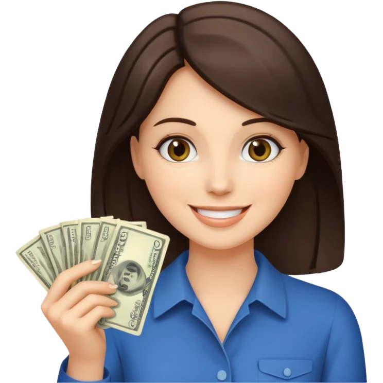 brunet Woman with smokin holding dolar emoji