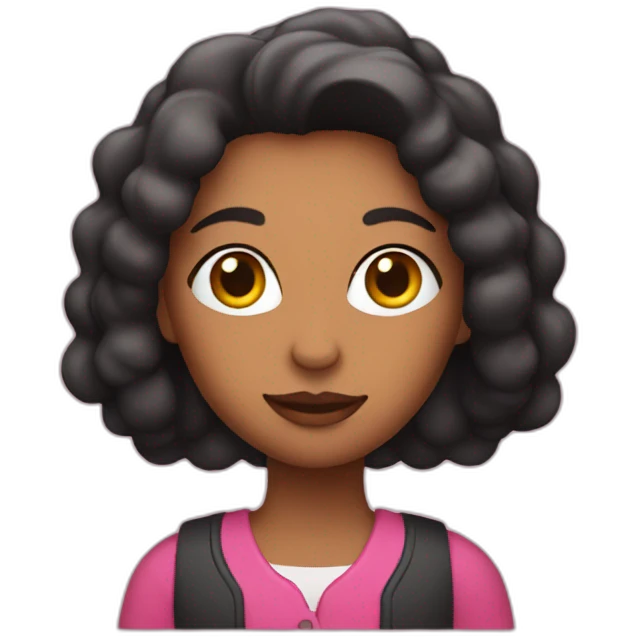 Woman holding a pink Miguel emoji
