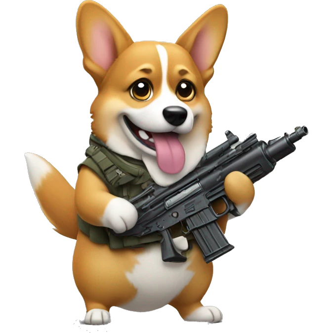 Corgi holding a machine gun emoji