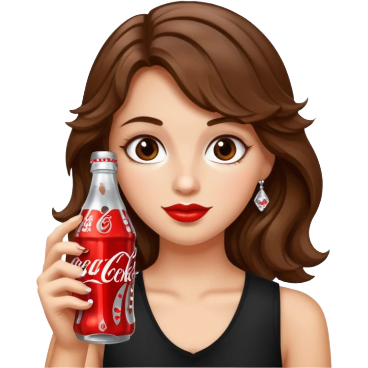 Girl with brown wavy hair drinking a bedazzled Diet Coke  emoji