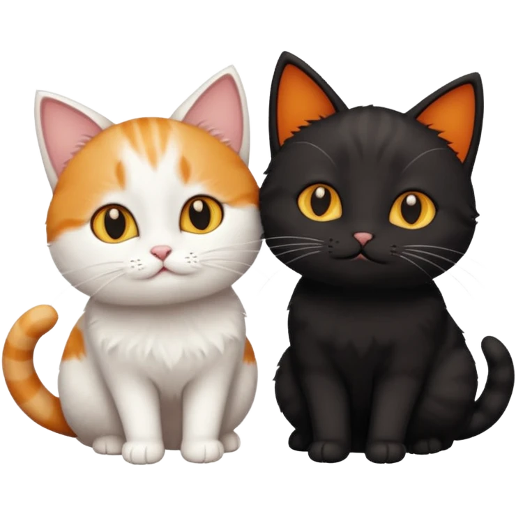 white cat and a black smaller cat and ginger short hair  emoji