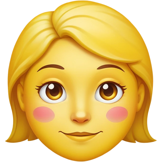 apples signature yellow circle face, side eyeing and smirking, blushing a little  emoji