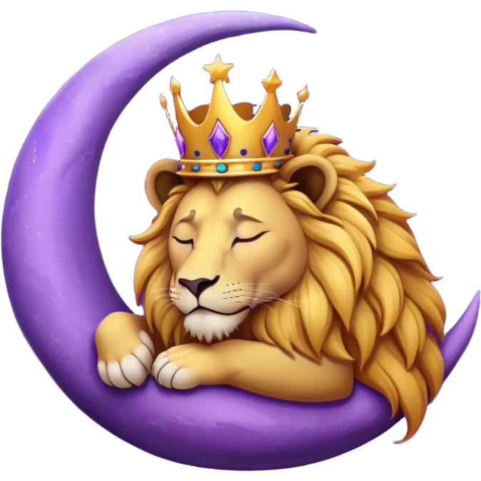 Lion with a crown sleeping on a purple crescent moon  emoji
