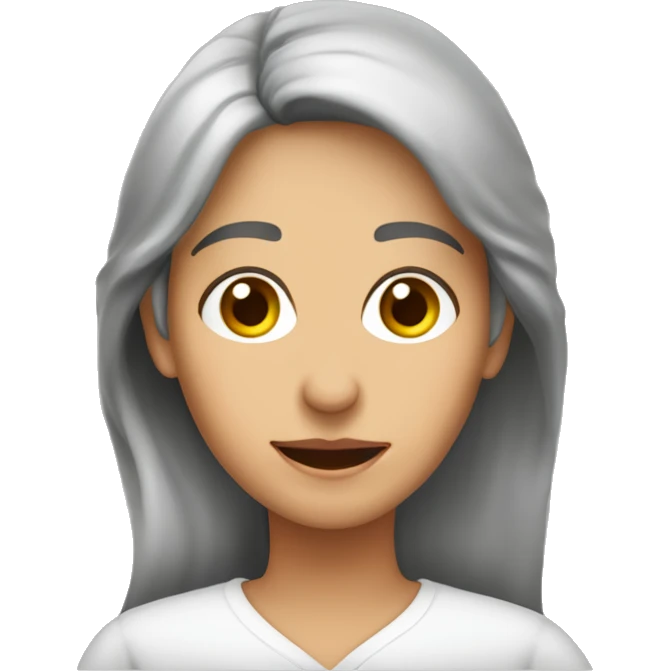 Mujer 59 años española,  melena larga canosa sal y pimienta. Ojos pequeños  un poco  juntos marrones claros, mofletes emoji