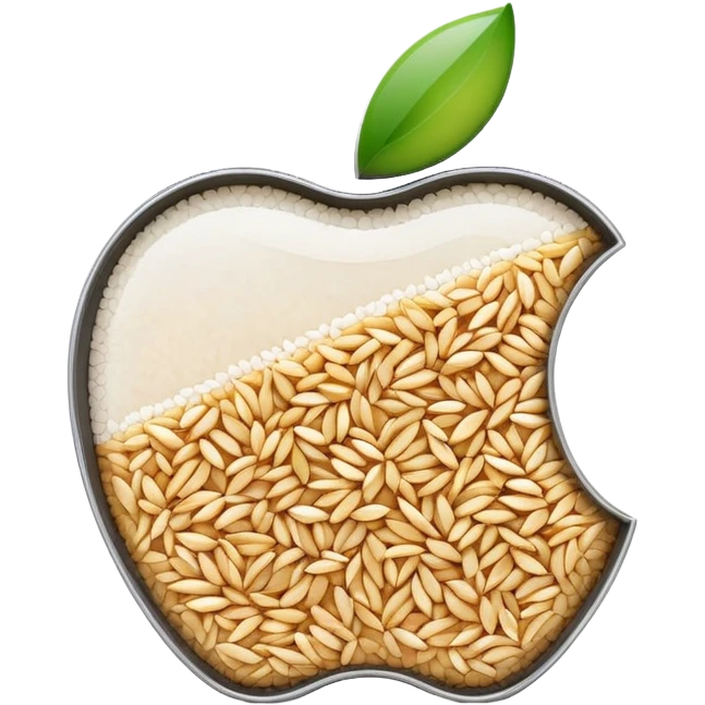 Apple logo with rice grains in a digital tracker display emoji