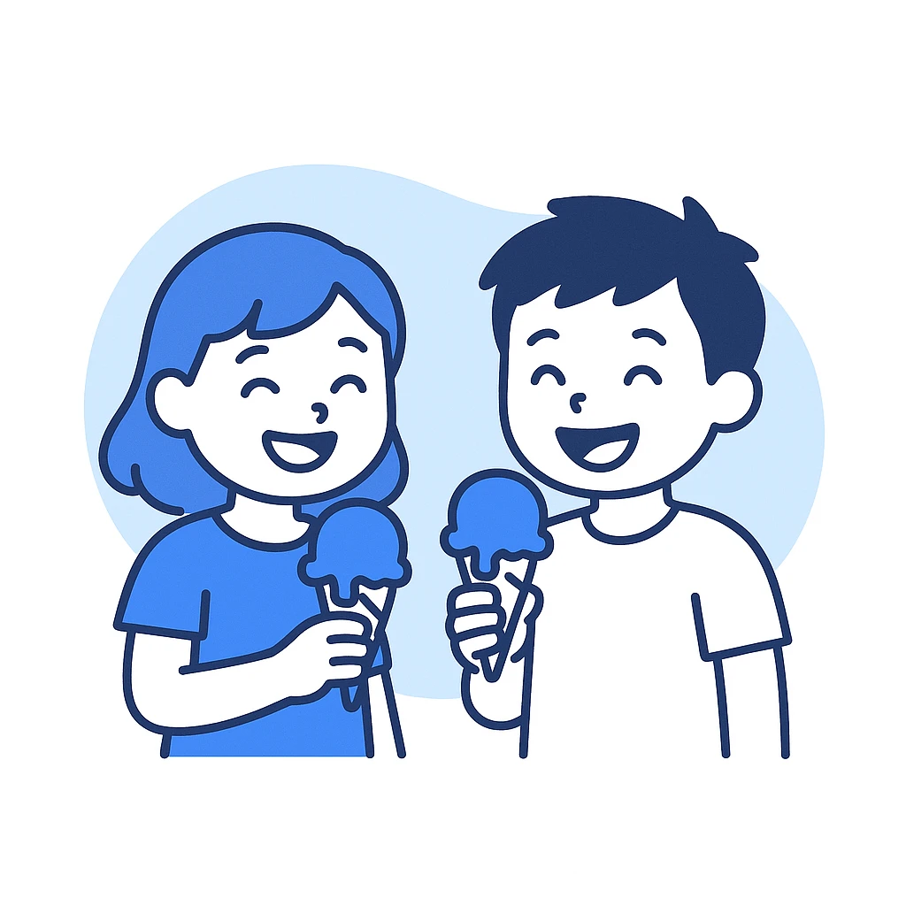 happy children with melting ice cream cones emoji