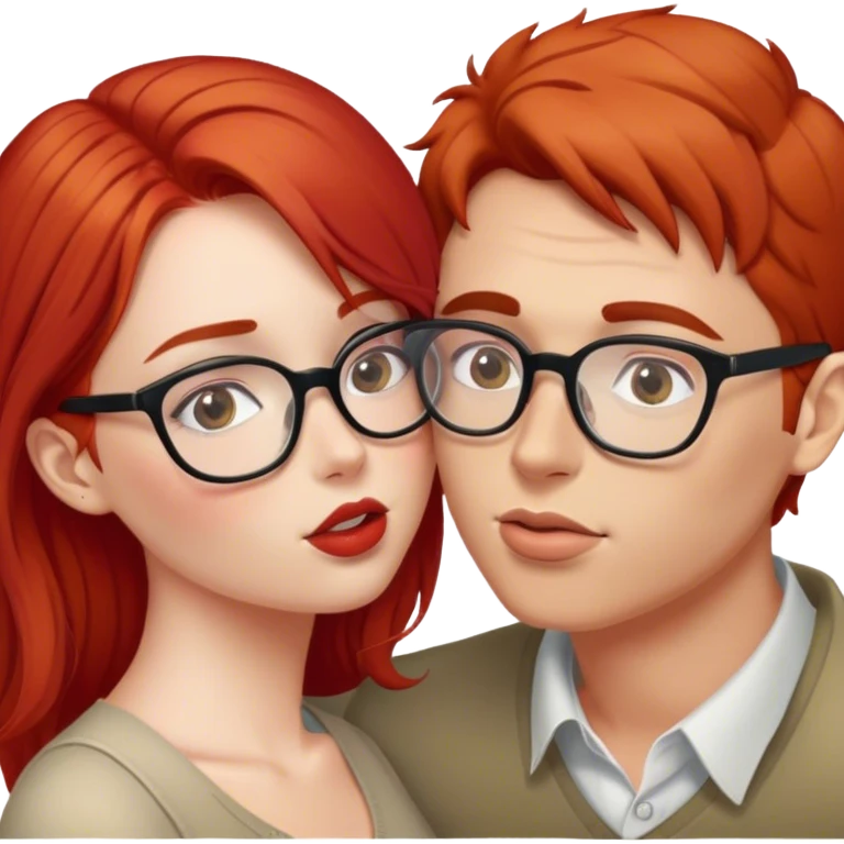 RED HAIR GIRL AND GUY WITH GLASSES KISS emoji